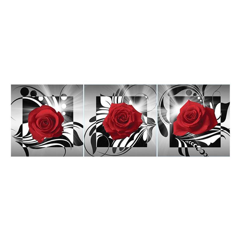 Huacan Red Rose 5D DIY Full Drill Diamond Painting 3-pictures Combination Kits