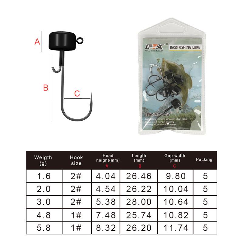5 шт. крючок для джиг-головки 1,6 г/2,0 г/3,0 г/4,8 г/5,8 г джиг-крючок для мягкой приманки для червей