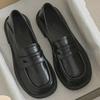 Women's British Style Black Leather Loafers, Sizes 41-43, Retro All-Match, Flat Shoes with Thick Heel