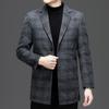 Двустороннее кашемировое пальто мужское средней длины утепленная пуховая куртка высокого класса повседневная шерстяная ветровка в клетку
