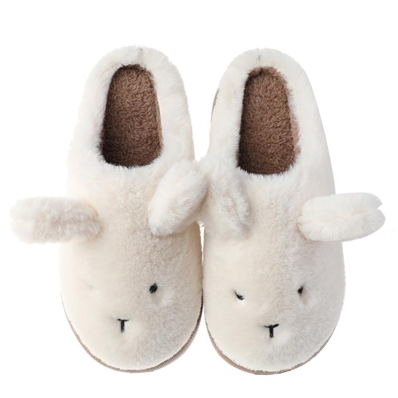 Fashion 2024 Women Warm Platform Slippers Cute Cartoon Rabbit Winter Shoes Anti-slip Soft Plush Couples Indoor Home Floor Cotton Slides