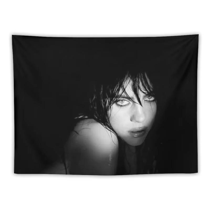Billie Music Album Poster Printed Flag Tapestry Portrait Wall Hanging with Pink Accents Horizontal Wall Art for Living Room