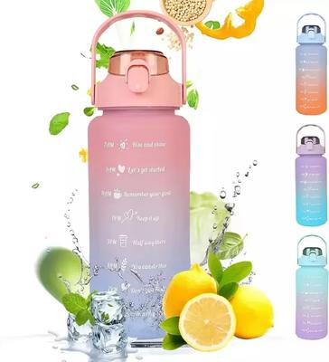 2-литровая бутылка для воды с соломой, бутылки для питья для занятий спортом на открытом воздухе с маркером времени, большая емкость, уличная чашка, бутылка для воды для фитнеса