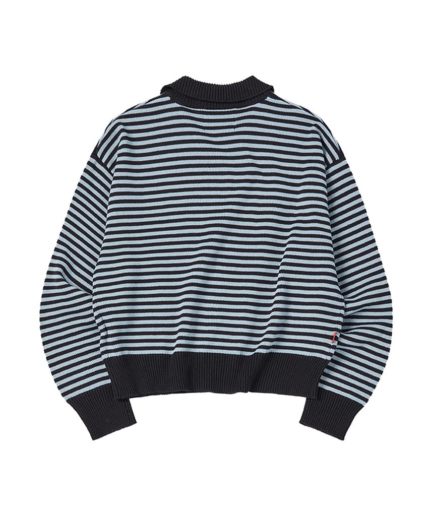 COMONINOZ W Stripe Collar Knit [Navy]