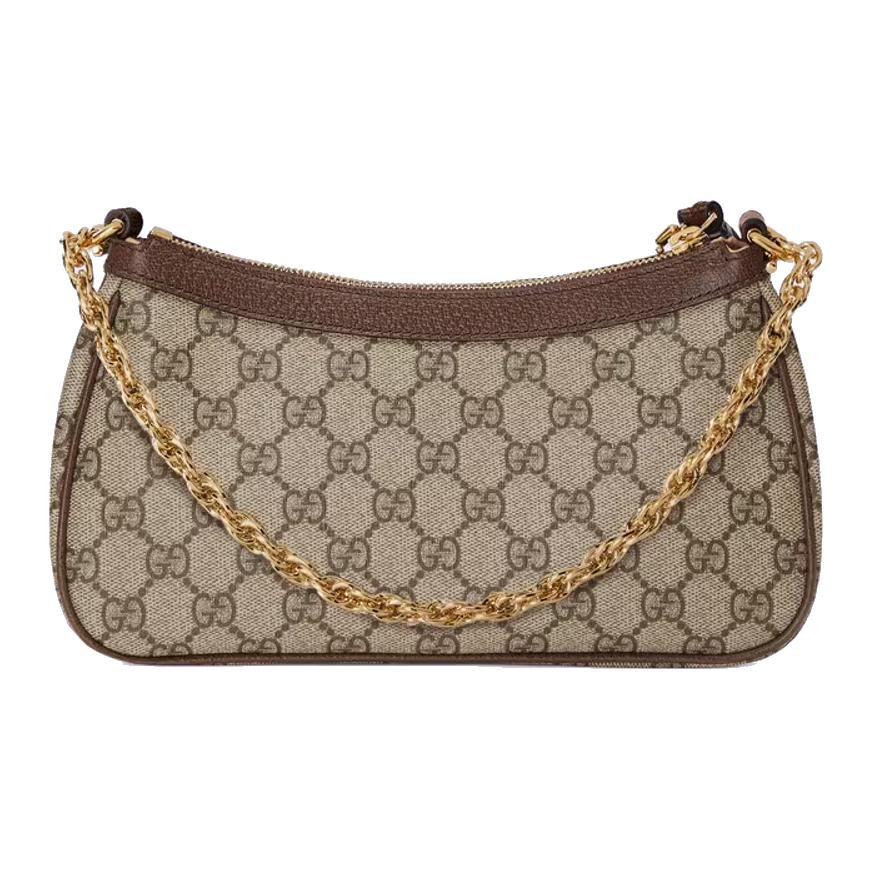 Gucci GG Marmont Канвас Подвеска-клубника Сумка на плечо Бежевый Коричневая кожа Web-полоса Ежедневный шопинг 735132-FABLE-9442