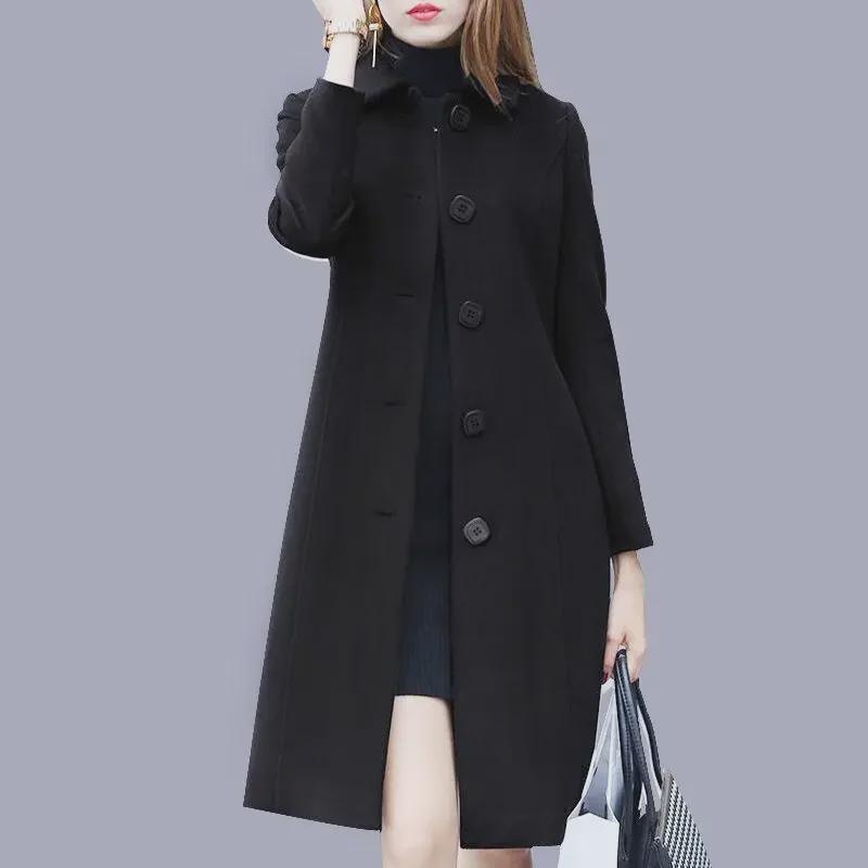 Women's 2025 Autumn/Winter Hepburn Style Mid-Length Slim Wool Coat - Plus Size Available