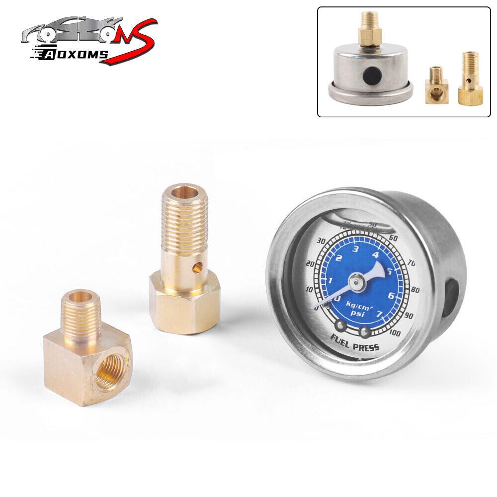 Fuel Pressure Gauge Liquid Filled Meter 1/8 NPT 100PSI For VMS Honda Acura Civic