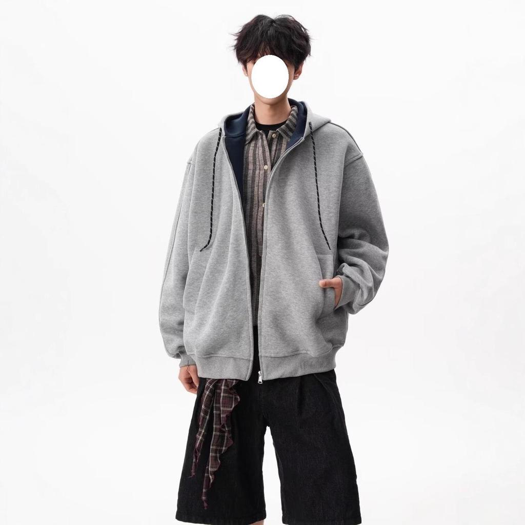 Унисекс худи колор-блок осенних цветов: Спортивная куртка свободного кроя в стиле колледжа на двойной молнии