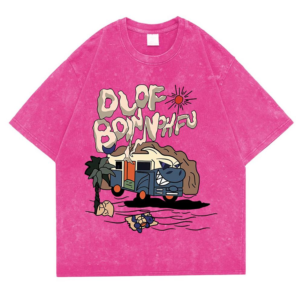 Интересная мультяшная печать автобуса, выстиранная, ретро, снежная, мужская футболка, оверсайз, свободные футболки, хлопок, дышащие футболки