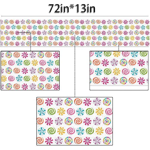 Sunwer Candyland Table Runner Sweet Lollipop Candy Themed Birthday Party Decoration Table Cover Home Kitchen Dining Room 13 X 72inch