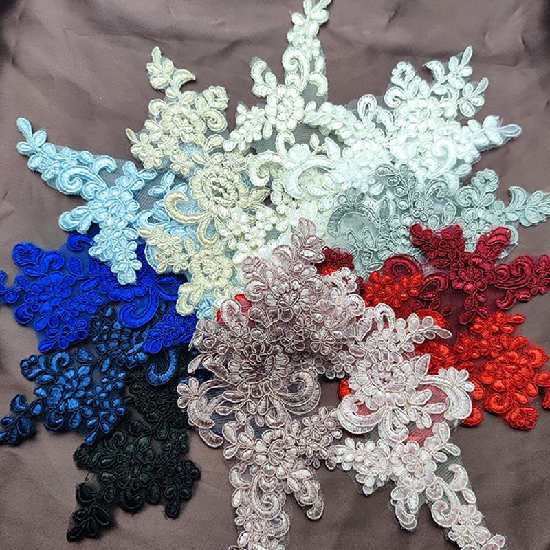 Кружевная аппликация Пришивная нашивка Ткань 1 пара Вышивка Цветок Изысканная отделка Нашивки Поделки Наклейки Сумка Платье Украшение Оптом