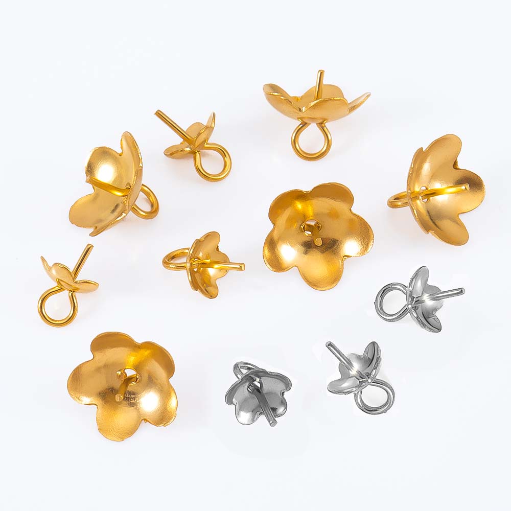 30pcs 50pcs Stainless Steel Flower Screw Eye Pins Bail Top Drilled Bead End Caps Pendant Connector for DIY Jewelry Making Supply
