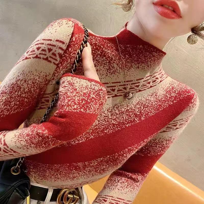 Пуловер с полувысоким воротом, вязаный базовый свитер, женский осенне-зимний новый облегающий модный вязаный свитер