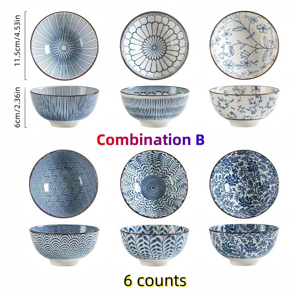 Керамическая чаша ручной росписи в японском стиле, сине-белая, 4,5 дюйма, чаша для риса в стиле ретро для домашнего использования.