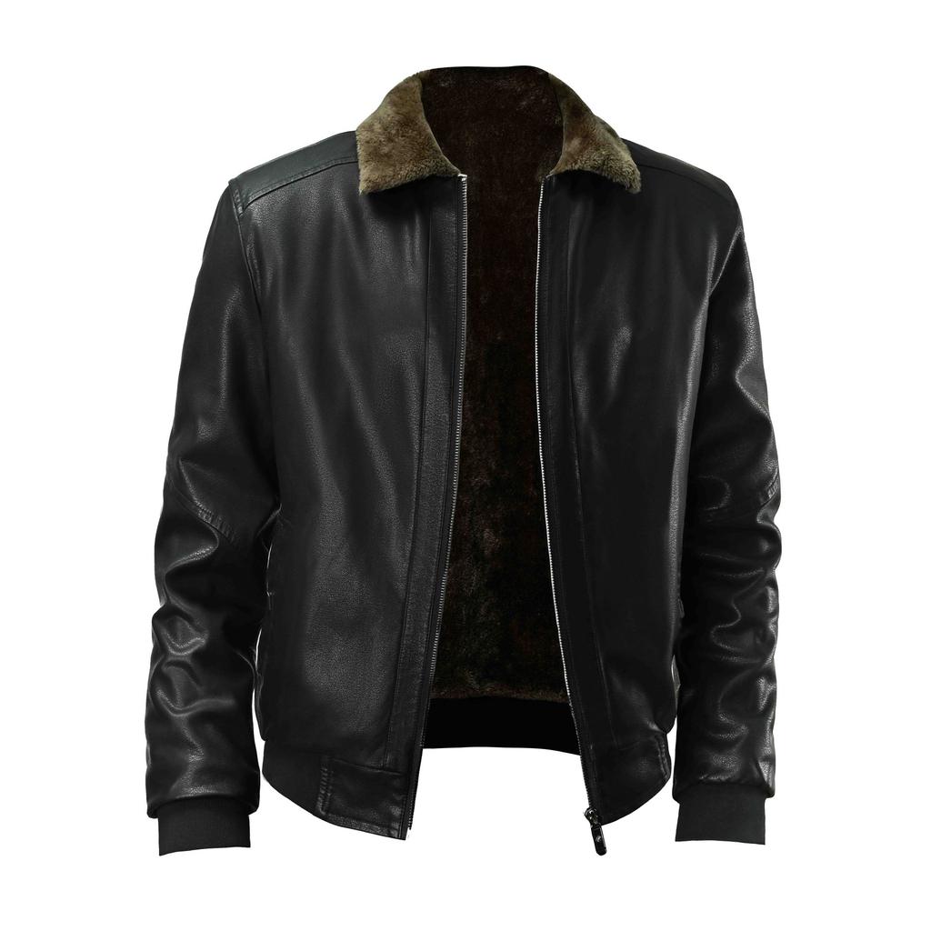 Men 'S Leather Jacket Lapel Autumn and Winter Leather Jacket Motorcycle Suit Youth Large Coat
