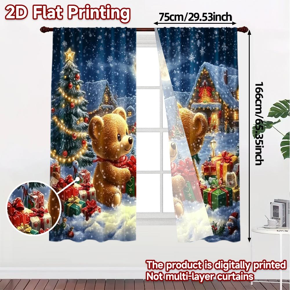 2pcs,Curtains Christmas Bear (3) Chic Curtains&Window Treatment Polyester Easy Install Curtains Versatile All Suitable for