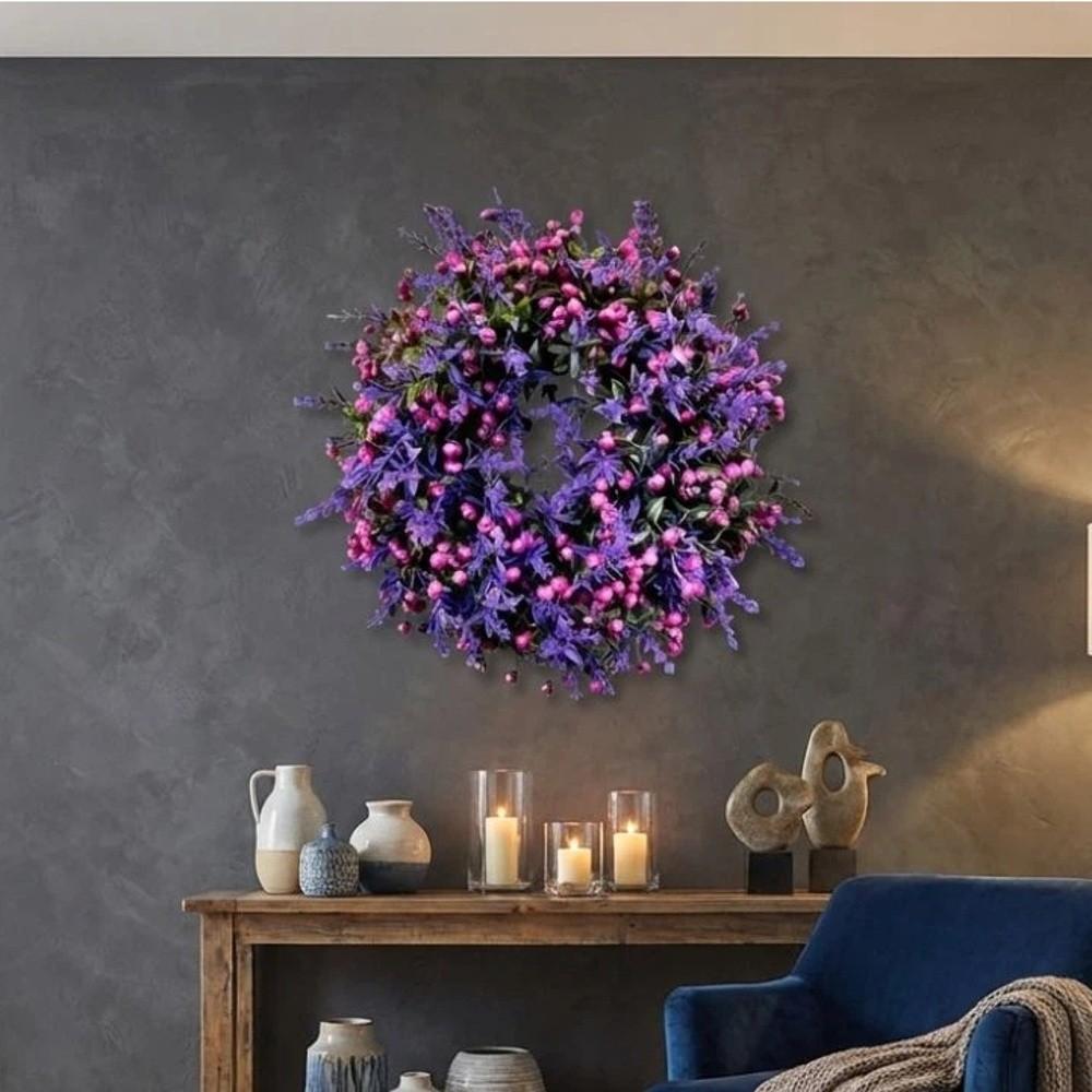 Lifelike Artificial Lavender Wreath Plastic Door Hanging Wreath Front Gate Wreath Office Decor