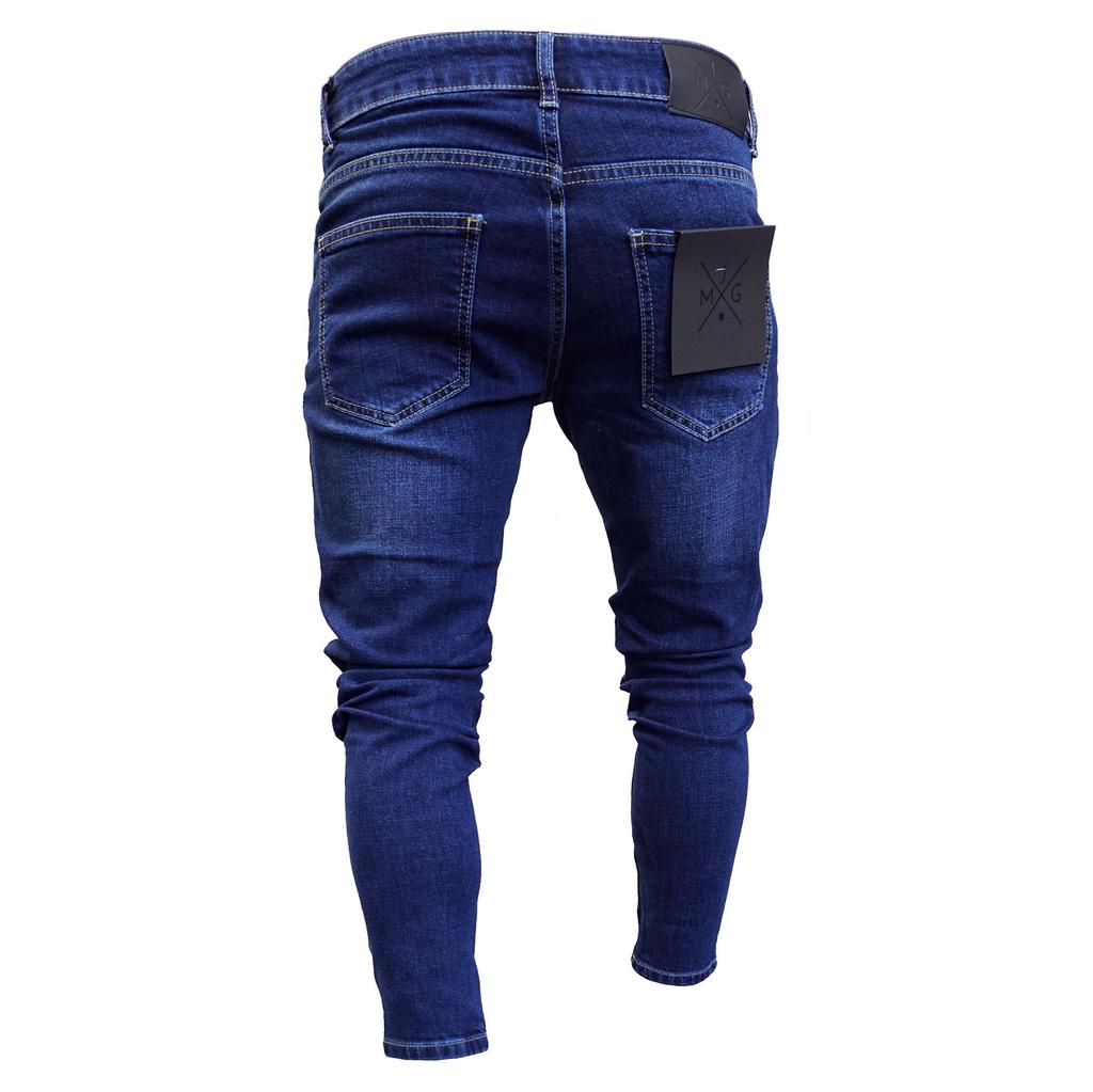 Fashion Denim Pencil Pant Men Ripped Hole Zipper Jeans Casual Stretch Skinny Jeans