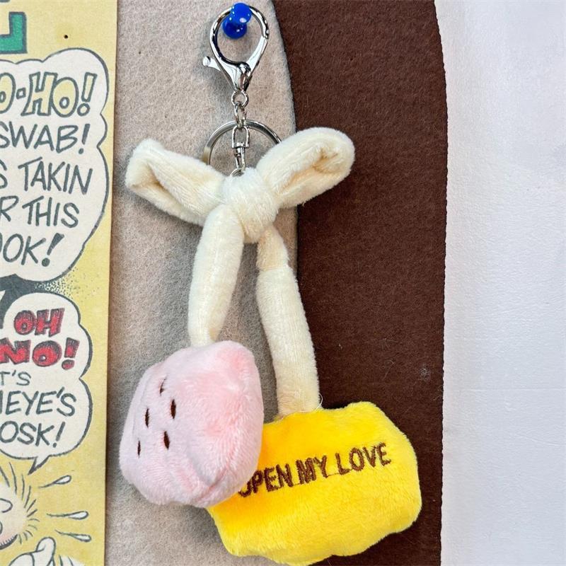 1/2 Pcs Cute Cherry Bow Plush Doll Stuffed Toys Keychain Pendant Girly Bag Charms Backpack Hang Ornaments Ragdoll Gifts Keyring