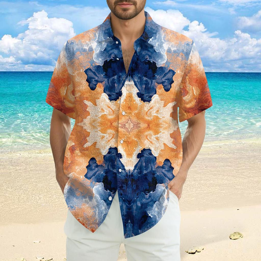 Men's Fashion Loose Tie-Dye Printed Short Sleeve Beach Shirt