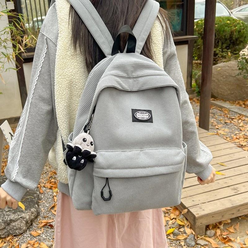 Студенческий однотонный школьный женский рюкзак из вельвета