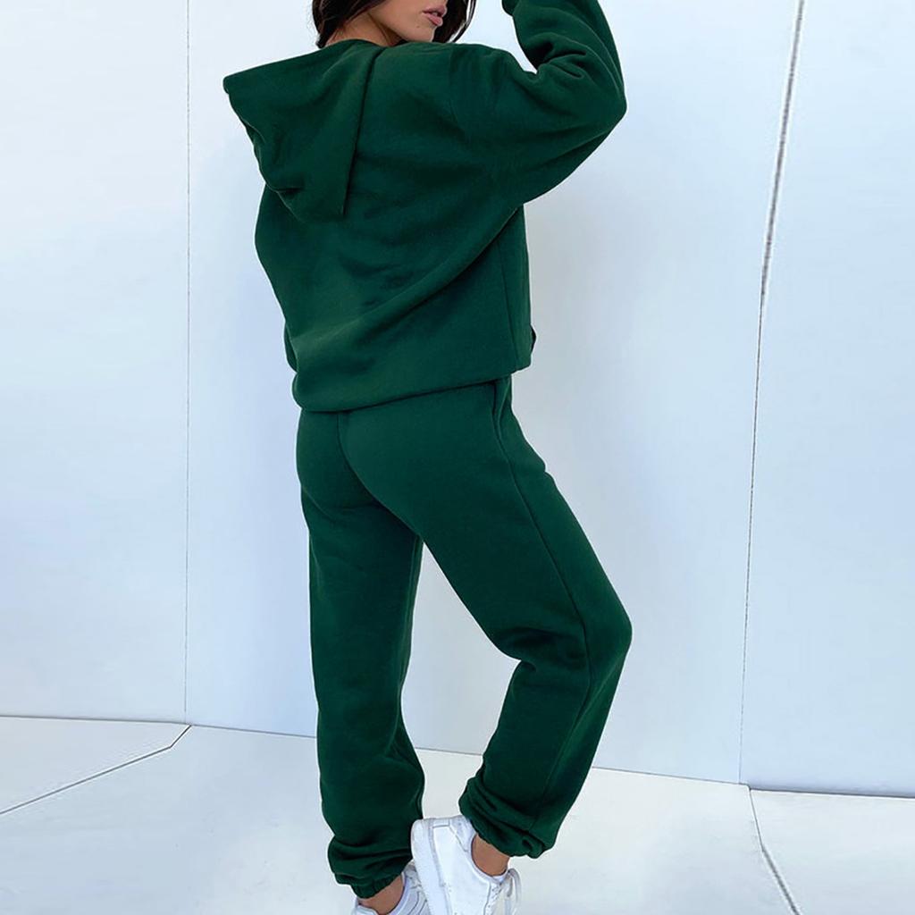 Женский однотонный спортивный комплект с капюшоном и длинными рукавами, домашние брюки, комплект для бега