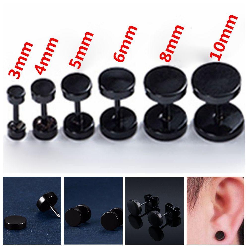 1Pair Unisex Jewelry Stainless Steel Cheater Plugs Earrings Dumbbells Pattern Ear Stud