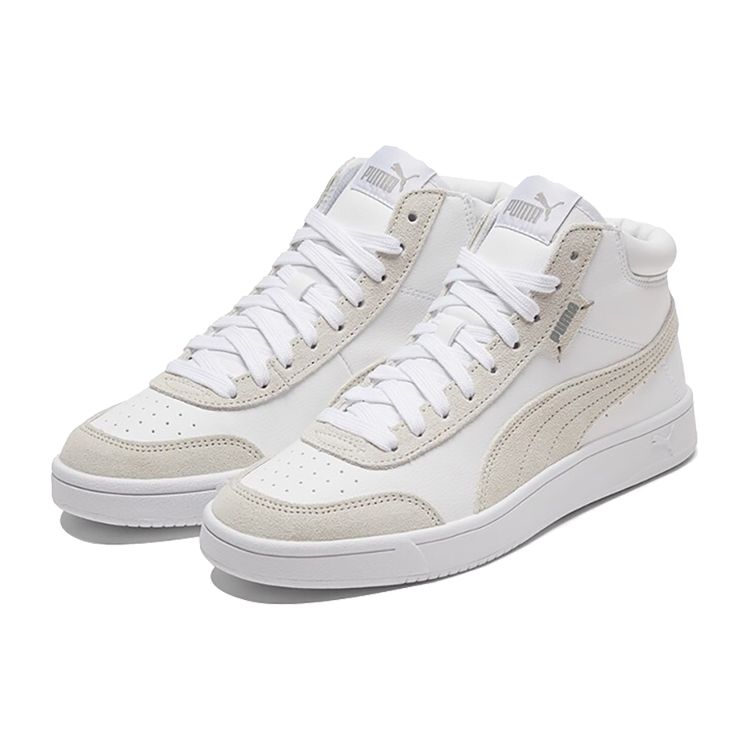 Puma Court Legend Two-Layer Cowhide Comfortable Versatile Wear-Resistant Lightweight Mid-Top Sneakers Unisex Sneakers White Gray 373750-02