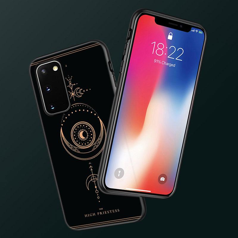 Witches Moon Tarot Mystery Totem Phone Case For Samsung Galaxy S22 Pro S21 S20 Ultra FE S10 Lite S9 S8 Plus S10E 5G Black Cover