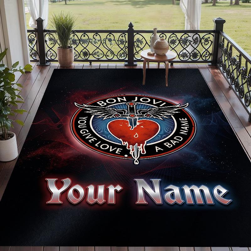 Custom Text Printed Rug Bon Jovi Non Slip Floor Carpet For Home Room Decor