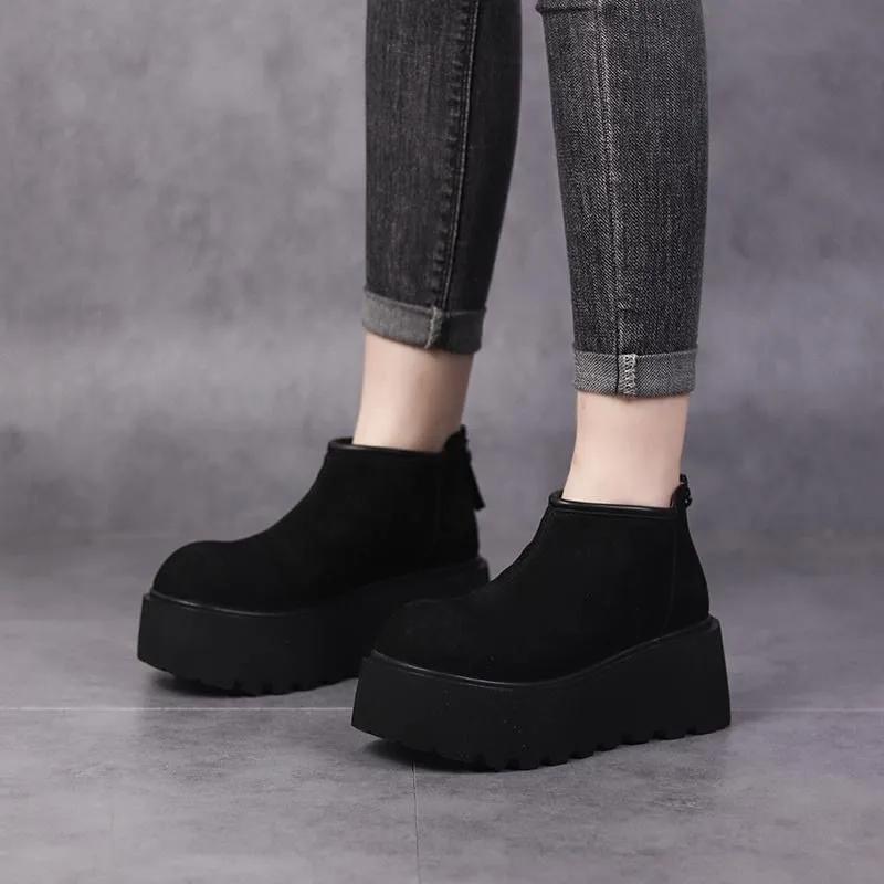 2024 Hot Sale Women's Shoes Ankle Women's Boots Platform Warm Snow Boots Women Round Toe Wedges Back Zip Outdoor Ladies Shoes
