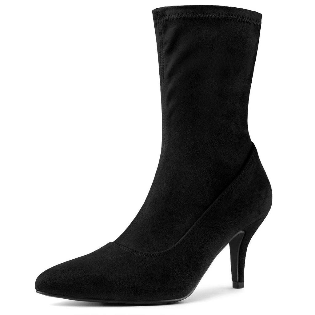 Allegra K Women's Pointed Toe Mid-Calf Ankle Boots, High Heel, Black, Size 25.0 Cm