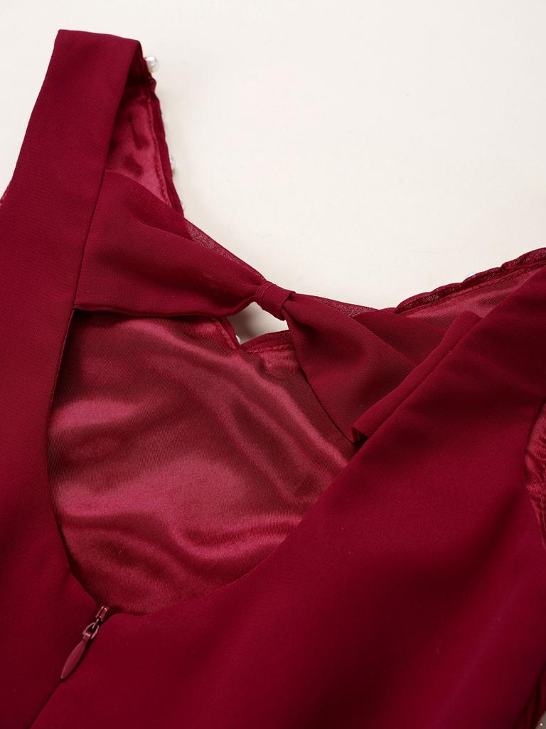 Flower Girls Dress Elegant Beaded Chiffon Party Summer Dress Ruched V Neck Sleeveless Dress for Bridesmaid Wedding