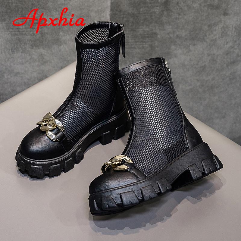 Fashion Aphixta 6cm Thick Sole Summer Breathable Platform Boots Women Buckle Big Size 43 Lace-up Waterproof Height Increasing Boots