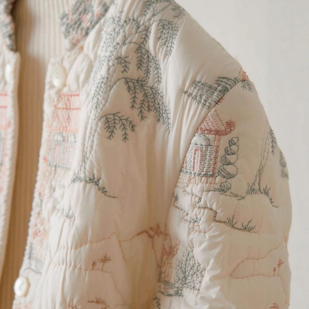 Осень/зима Женские Пальто с цветочной вышивкой, однобортные, винтажные парки, повседневные, свободного кроя, с круглым вырезом и длинными рукавами