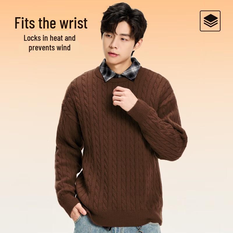 MINISO Men's Relaxed Fit Cable Knit Sweater