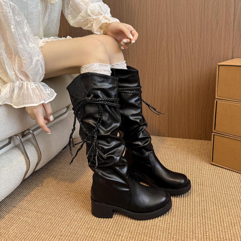 Yueyu Retro Thick-heeled Boots Children's Boots 2025 New Autumn Small Slim Versatile Knight Long Boots