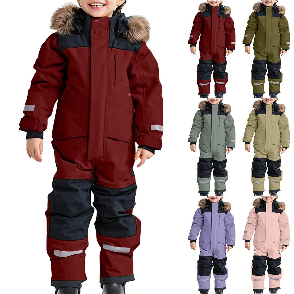 Children's Fashion Outdoor Waterproof Fleece-Lined Thickened Warm Boys' And Girls' One-Piece Ski Suit