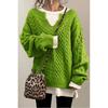 Autumn Winter Loose Casual Solid Color Trend Fashion Sweater Women V-neck Bottomed Knitting Pullover Tops
