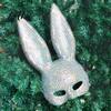 New Year Eve Party Mask Disco Mirror Rhinestone Rabbit Mask Sparkly Glitter Bunny Face Sexy Ear for Halloween Party Shiny Reflective Festive Cosplay