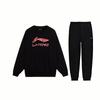 Li Ning Round Neck Pullover American Letter Print Drop Shoulder Loose Long Sleeve Elastic Waist Long Pants Casual Sports Suit YWDT525-2+AKLSC99-1