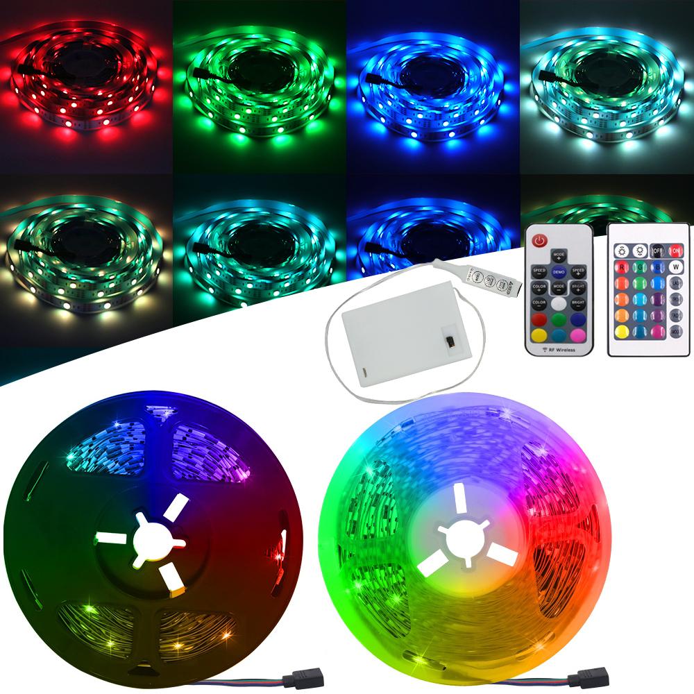 3AA Battery Power RGB Led Strip Light 5V 5050 SMD with 3/17/24Key Remote Control Lamp Flexible Waterproof Light TV Backlight