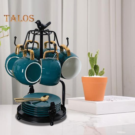 Подставка для чашки с 6 крючками, подставка для чашки и блюдца, стойка для хранения чашек с просторным основанием для кофейных чашек, чайных чашек, креативный декор и органайзер для