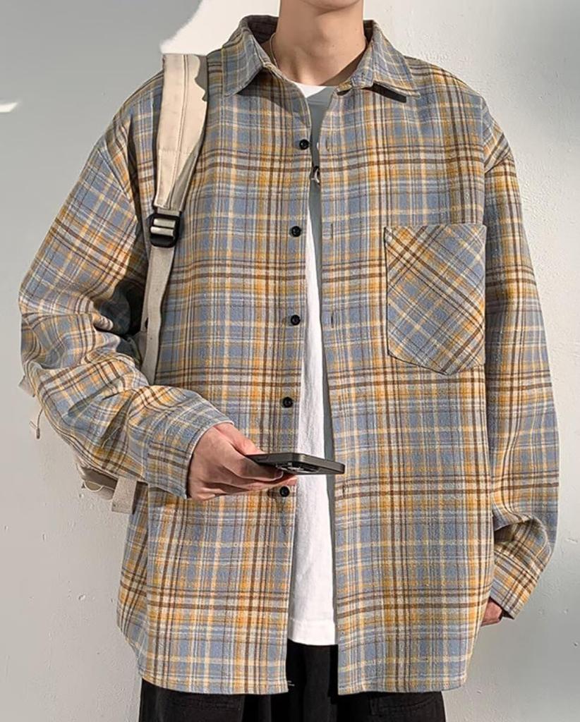 Рукав Блиго Клетчатая Летняя Свободная Рубашка с Нагрудным Карманом Оверсайз Идеально для Поездок на Работу или Мужская Рубашка 3/4, Стиль, Легкая, Посадка, На пуговицах