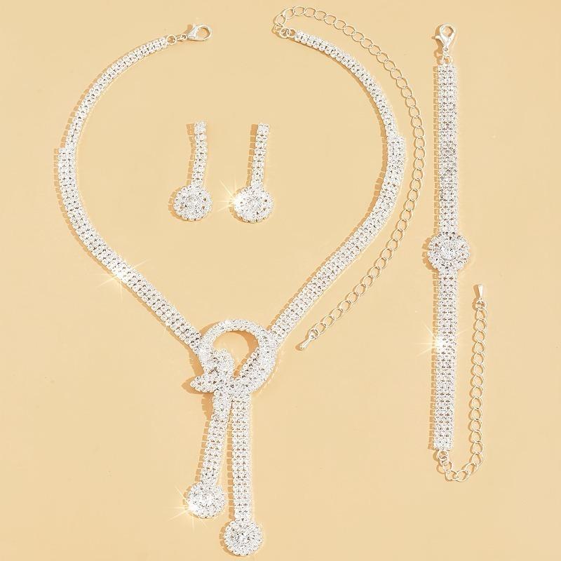 1 пара серег-подвесок, ожерелье, браслет, набор украшений для женщин, инкрустированные блестящими стразами, женские свадебные аксессуары