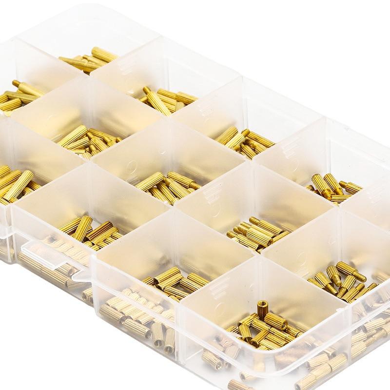 Набор из 420 смешанных круглых медных колонн с насечкой: Одинарные и двойные распорные и опорные колонны с коробчатыми винтами