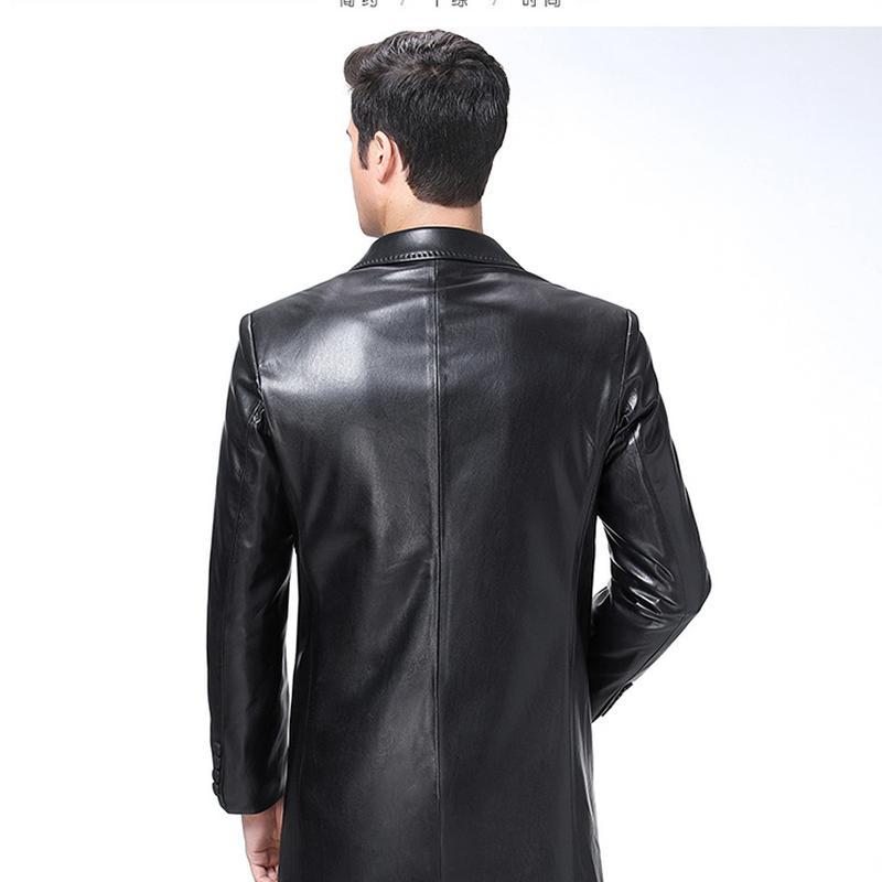 Весенне-осеннее длинное пальто из натуральной кожи, мужское пальто с воротником из дубленки, мужская кожаная ветровка, тонкий стиль