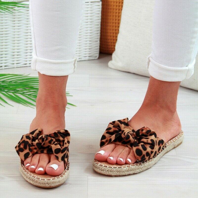 Stylish Women Slip On Sandals Bow Flat Mule Summer Espadrille Shoes For Ladies