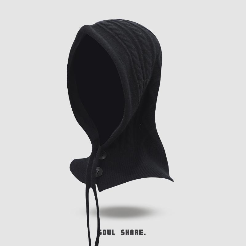 Wool Knitted Balaclava with Neck Scarf Integrated Hat Gloves Autumn and Winter Neck Protection Fashionable Red