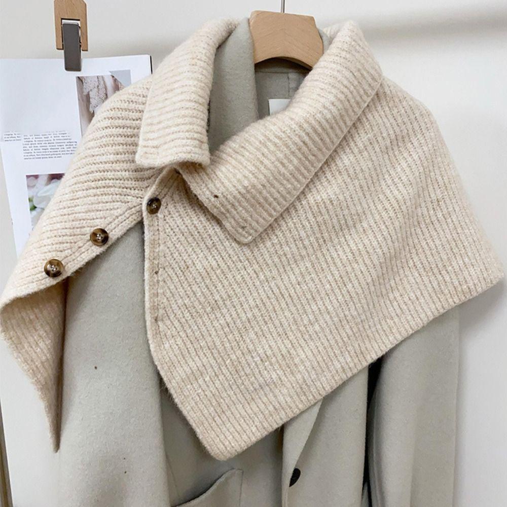 Button Knitted Shawl Warm Women Winter Shawl Simple High Neck Scarf  Autumn